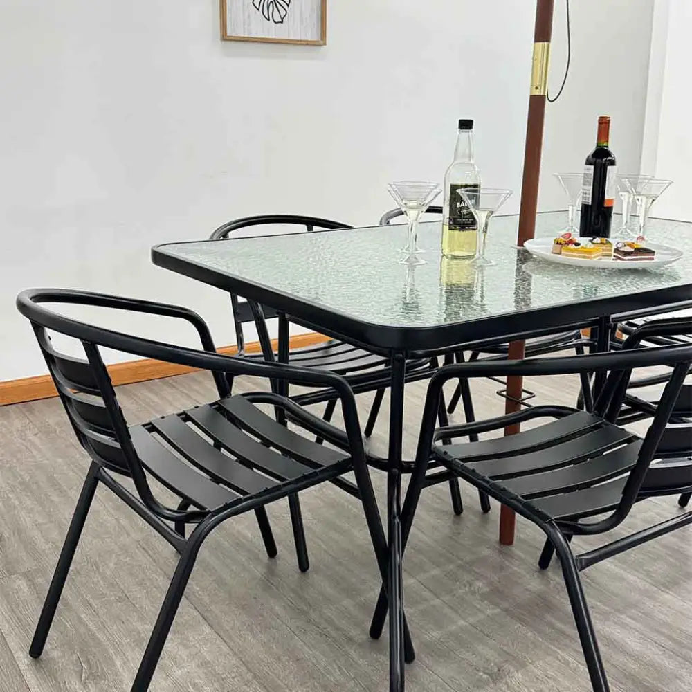 Mesa Rectangular de Metal Tokoa en Color Negro con Sobre Vidrio (EX-7161) - Mesas