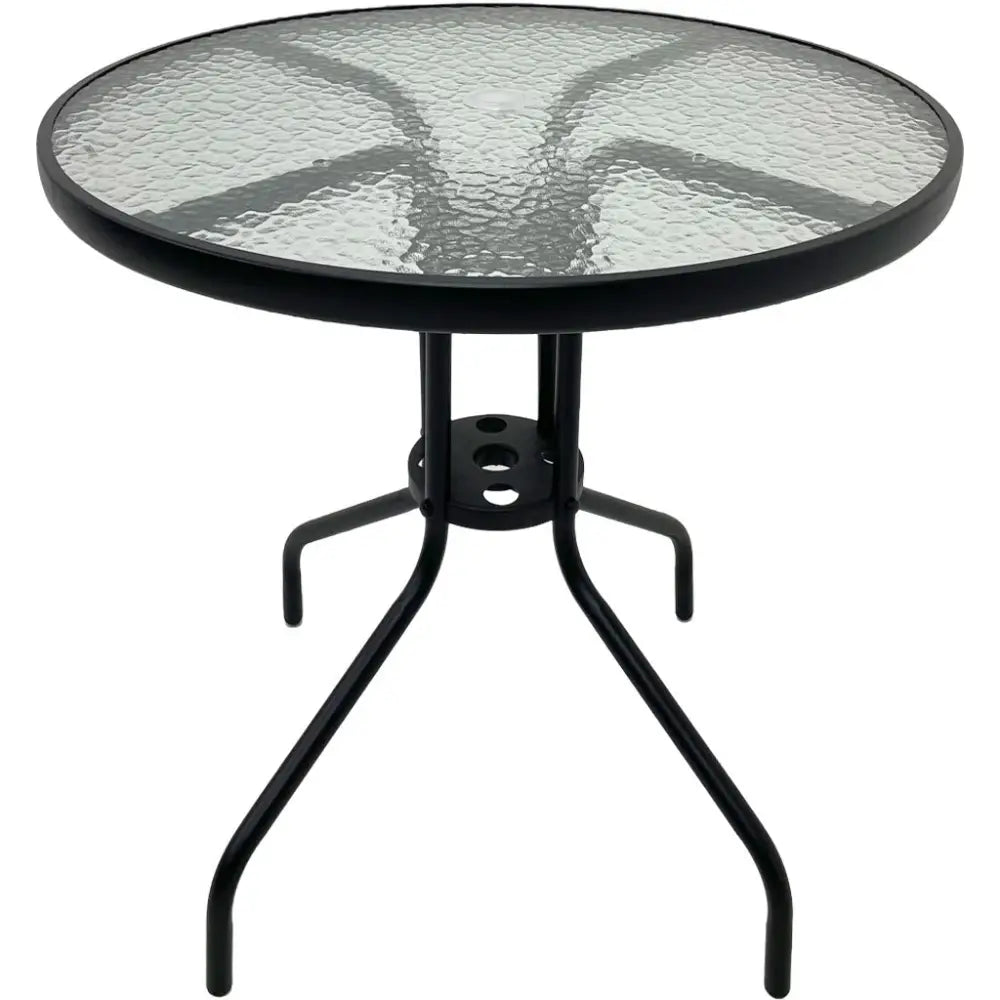 Mesa Redonda de Metal Tokoa en Color Negro con Sobre Vidrio (EX-7146) - Mesas