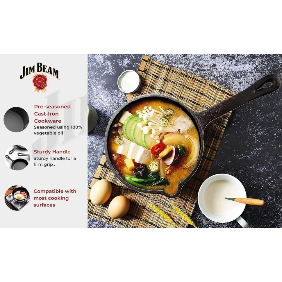Olla de Hierro Fundido Pre-Sazonada para Asador y horno 1.2 qt Jim Beam (JB0204) - Ollas