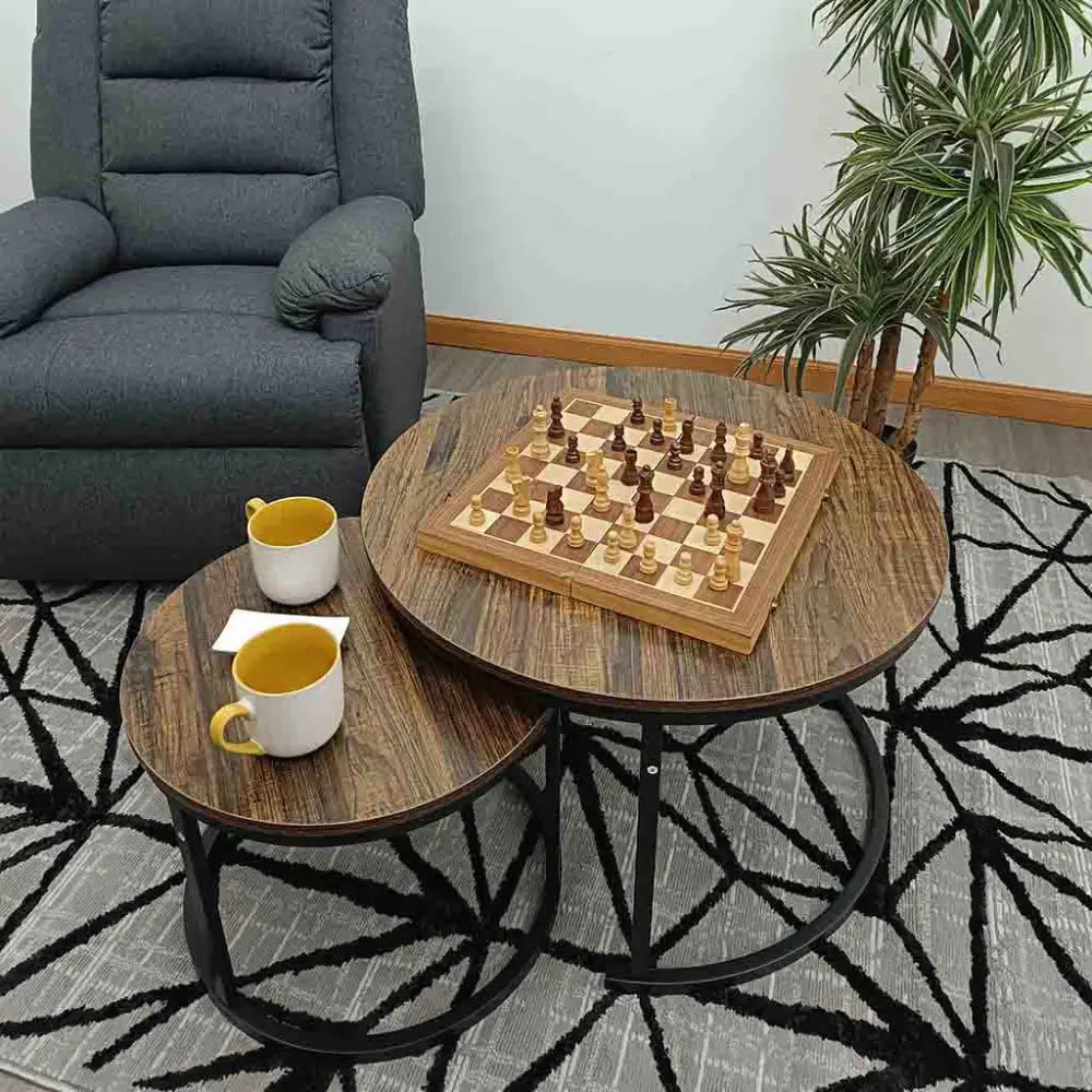 Set de 2 Mesas Centro con Diseño Rústico Café Oscuro Tokoa (ME-610) - Mesa