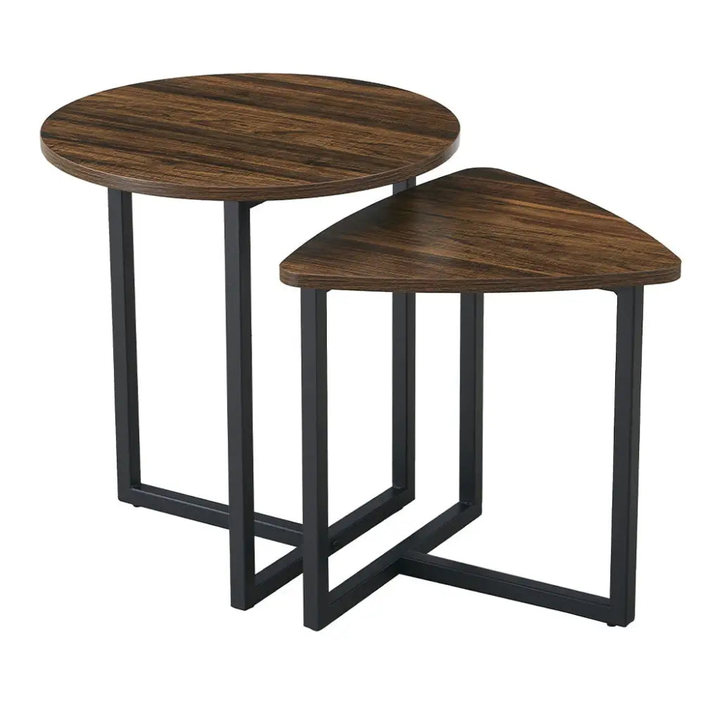Set de 2 Mesas Esquineras con Diseño Rústico Color Café Oscuro Tokoa (ME-606) - Mesa Esquinera