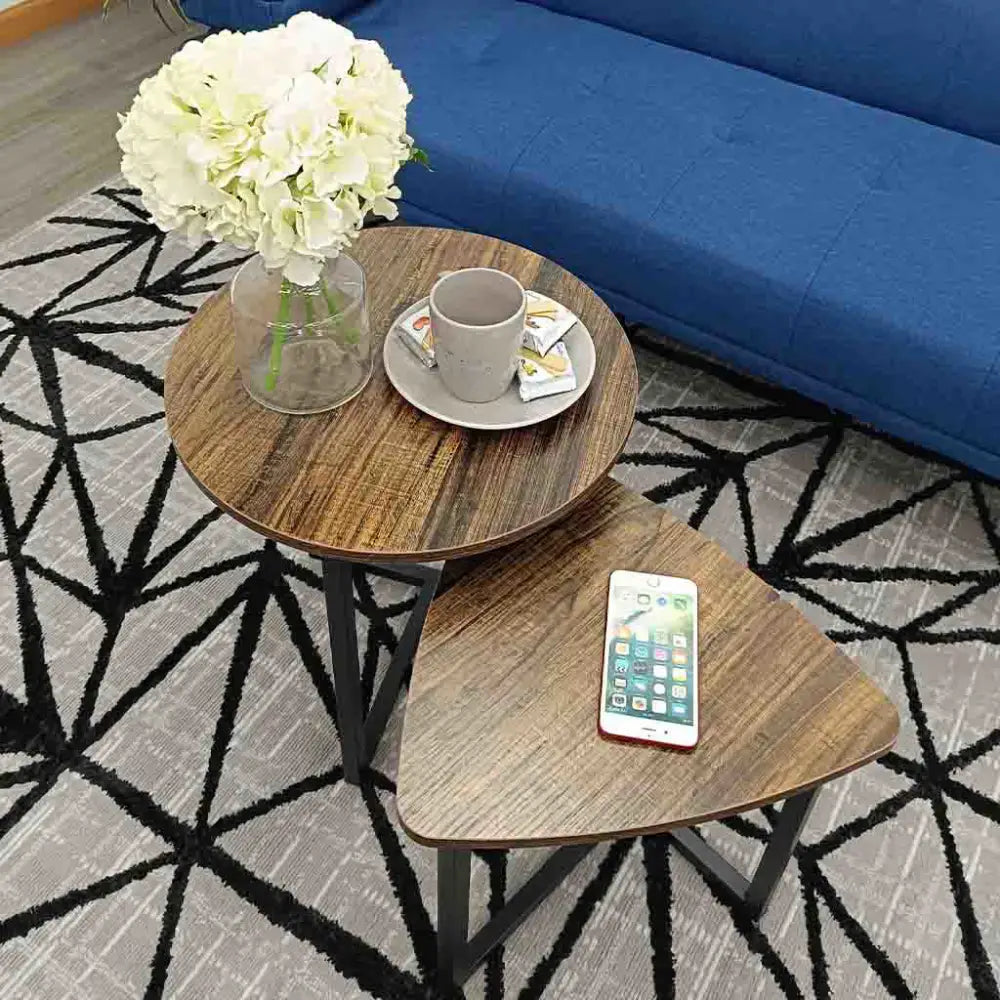 Set de 2 Mesas Esquineras con Diseño Rústico Color Café Oscuro Tokoa (ME-606) - Mesa Esquinera