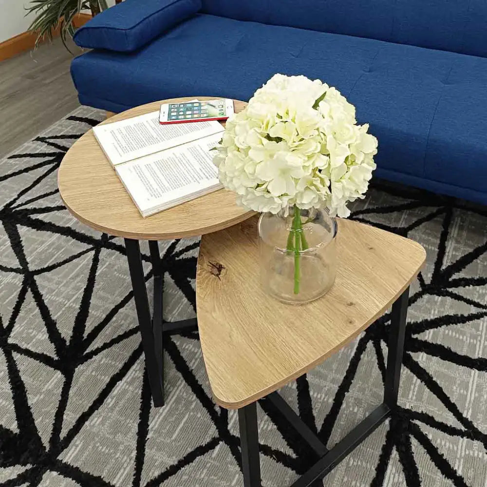 Set de 2 Mesas Esquineras con Diseño Rústico Color Natural Tokoa (ME-607) - Mesa Esquinera