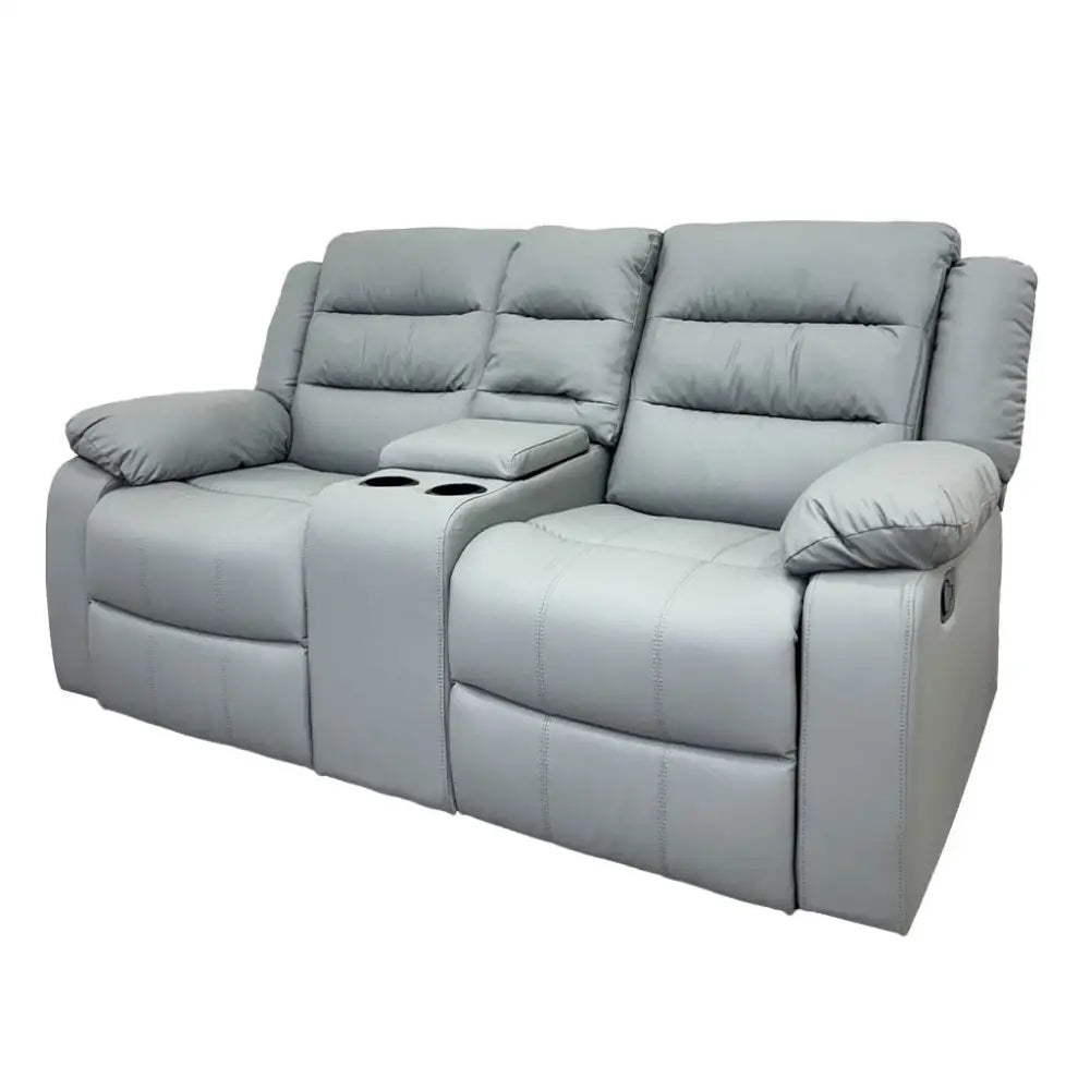 Sillón Reclinable Doble con Portavasos Tela Vinilo Antirayaduras Gris Tokoa (SA-4342)