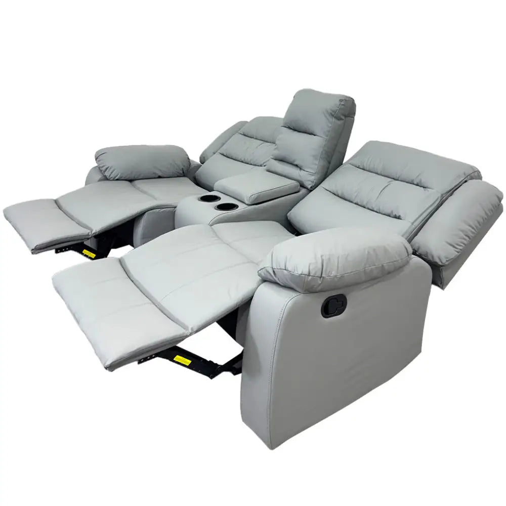 Sillón Reclinable Doble con Portavasos Tela Vinilo Antirayaduras Gris Tokoa (SA-4342)