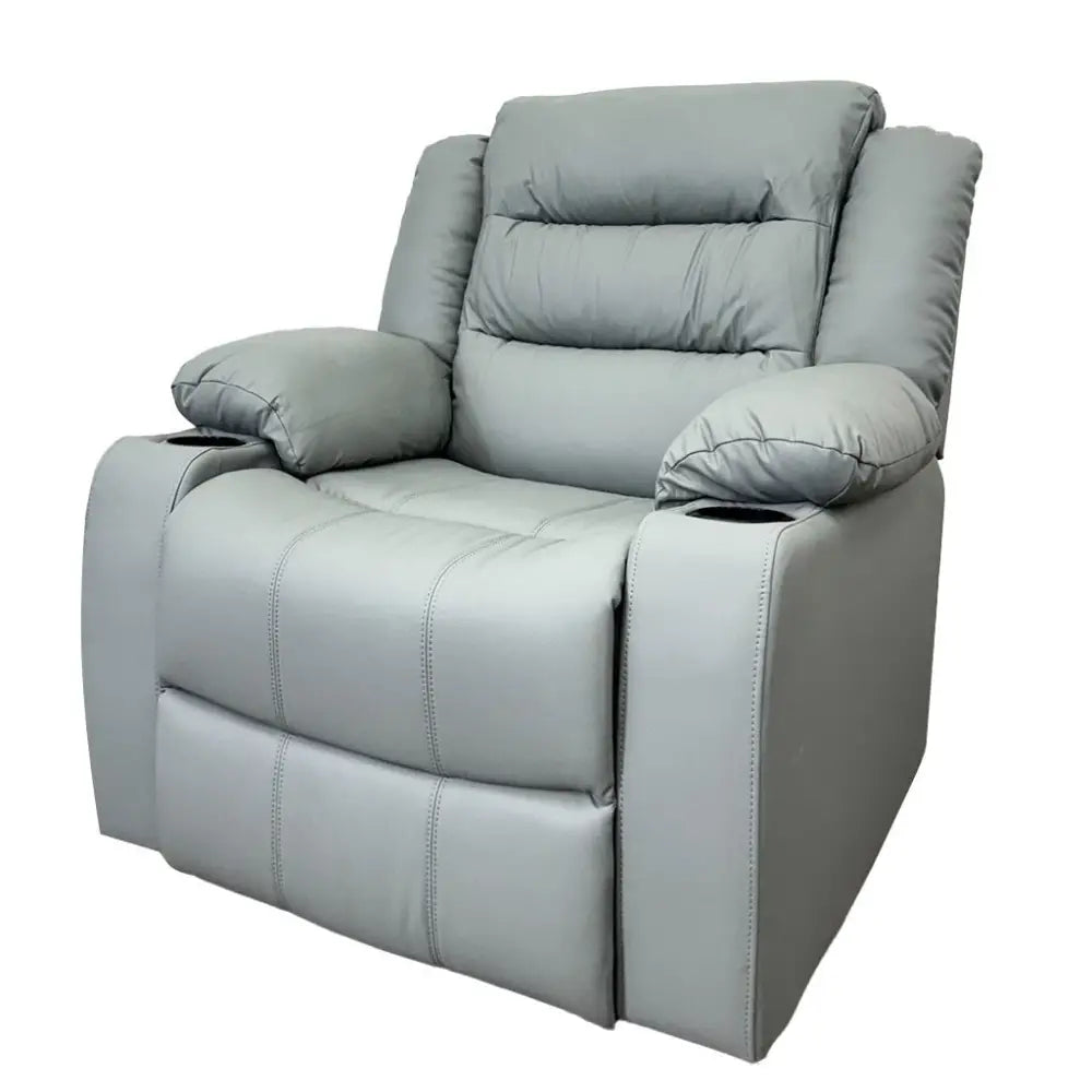 Sillón Reclinable Individual con Portavasos Tela Vinilo Antirayaduras Gris Tokoa (SA-4343)