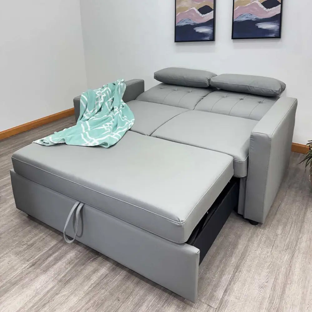 Sofá Cama Doble Tela Vinilo Antirayaduras Gris Tokoa (SA-4338)