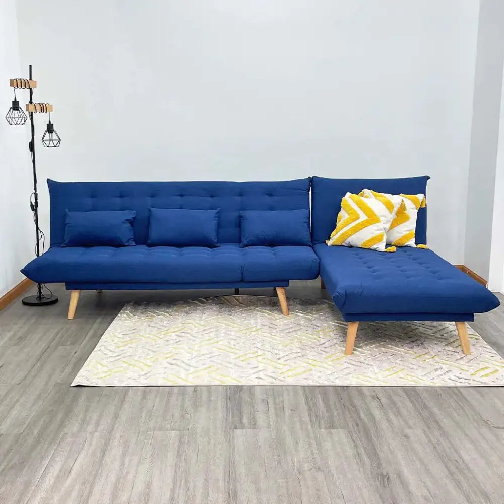 Sofá Cama Tokoa con Diván en Tela de Lino en Color Azul Marino (SA-4307) yapcr.com Costa Rica