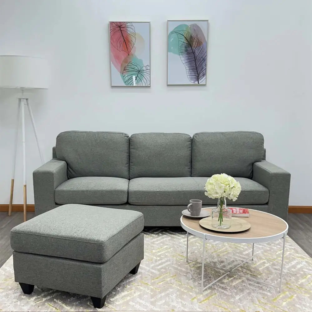 Sofá Seccional en L Tela Lino Gris Claro con Piecero Movible Tokoa (SA-4320)