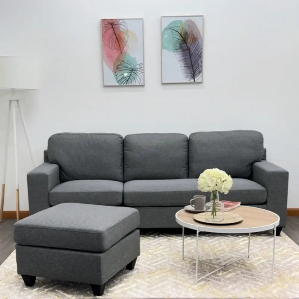 Sofá Seccional en L Tela Lino Gris Oscuro con Piecero Movible Tokoa (SA-4319)