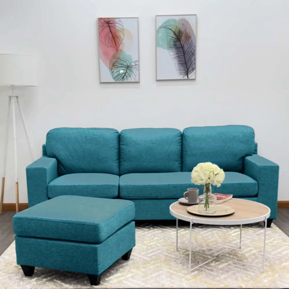 Sofá Seccional en L Tela Lino Turquesa con Piecero Movible Tokoa (SA-4322)