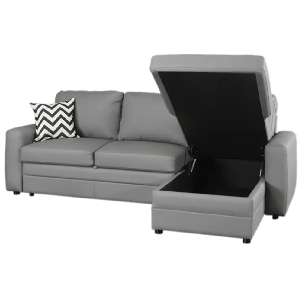Sofá Seccional Tela Vinilo Antirayadura Gris con Cama y Chaise Baúl Tokoa (SA-4339)