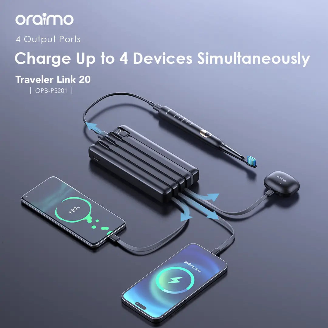 Batería externa Oraimo Traveler Link 20 20000mAh negra con cables para carga rápida bidireccional