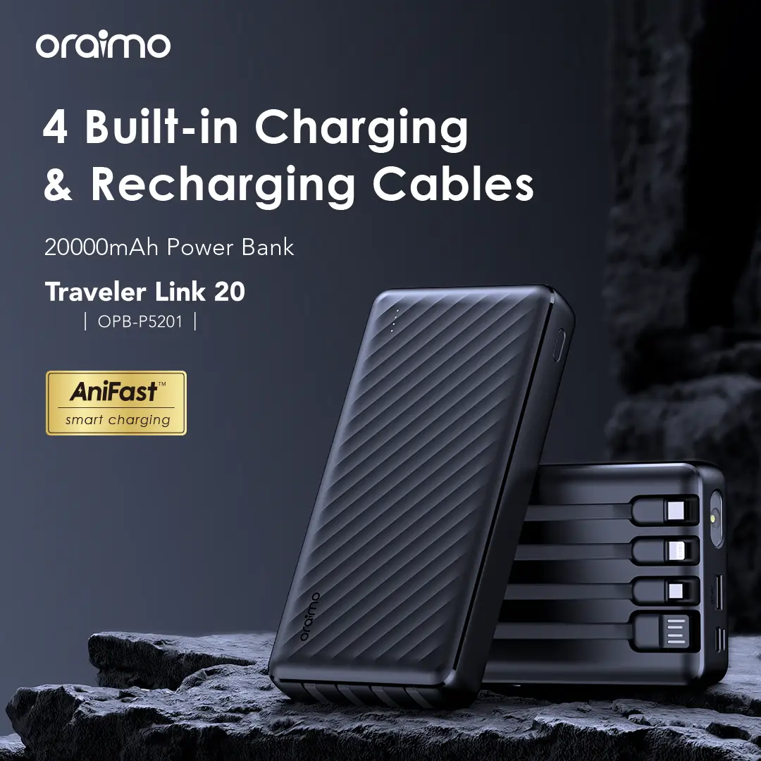 Batería externa Oraimo Traveler Link 20000mAh con carga rápida bidireccional negra