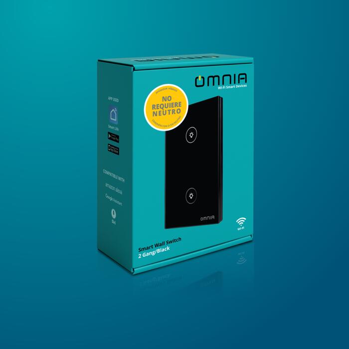 Apagador Inteligente Híbrido WiFi/RF 2 Vías Negro Omnia (OWS-US2-B)