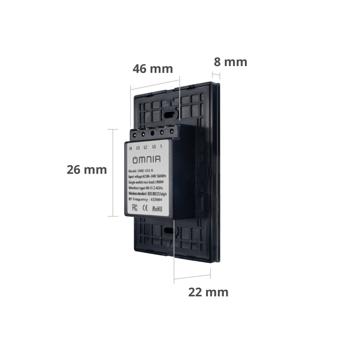 Apagador Inteligente Híbrido WiFi/RF 3 Vías Negro Omnia (OWS-US3-B)