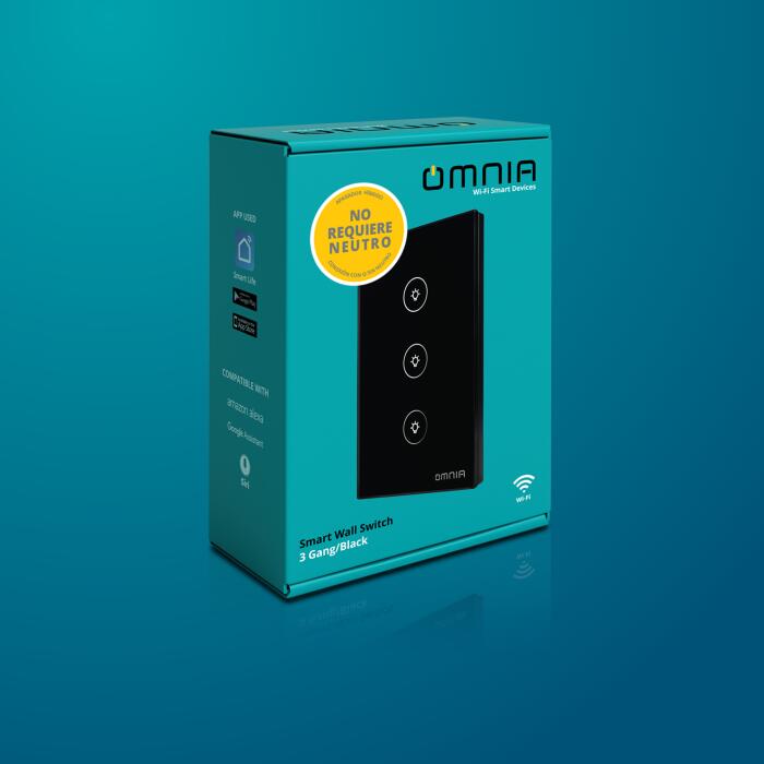 Apagador Inteligente Híbrido WiFi/RF 3 Vías Negro Omnia (OWS-US3-B)