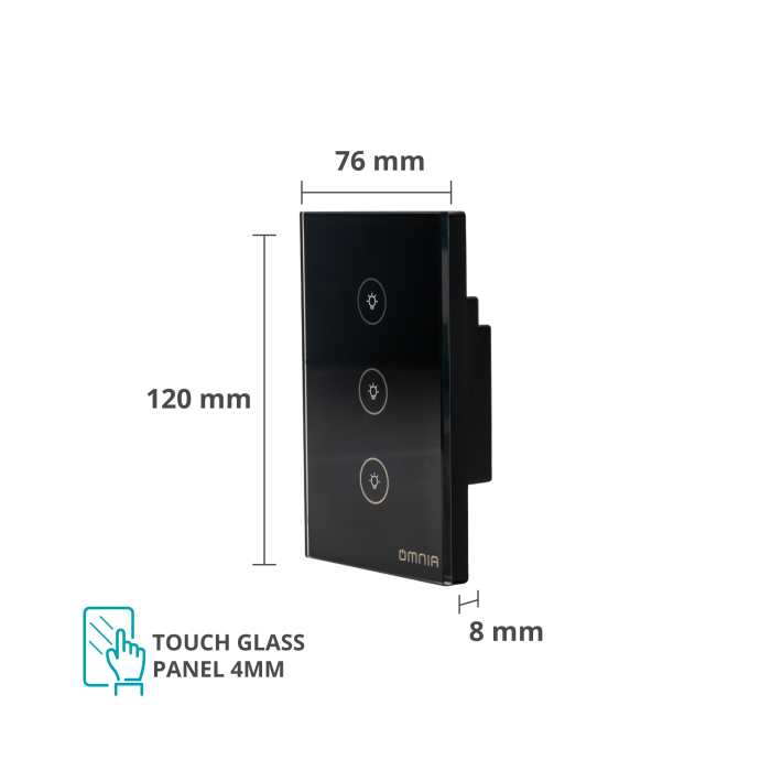 Apagador Inteligente Híbrido WiFi/RF 3 Vías Negro Omnia (OWS-US3-B)