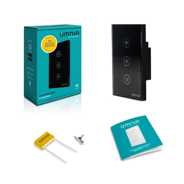 Apagador Inteligente Híbrido WiFi/RF 3 Vías Negro Omnia (OWS-US3-B)