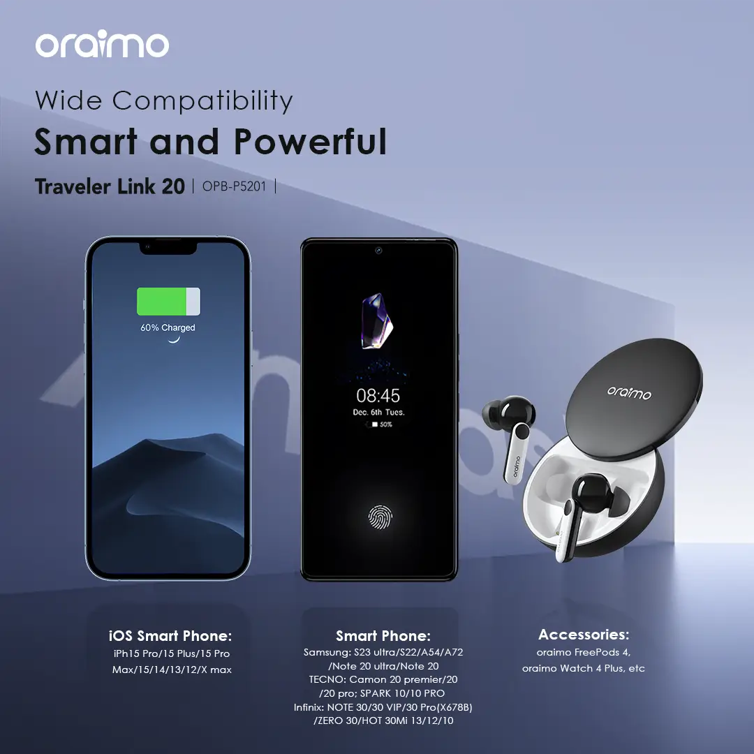 Batería externa Xiaomi Oraimo Traveler Link 20 20000mAh carga rápida bidireccional negra