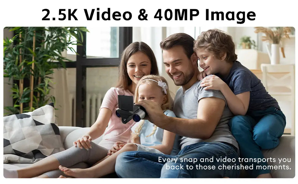 Familia tomando selfie con binoculares digitales con pantalla LCD y zoom óptico.