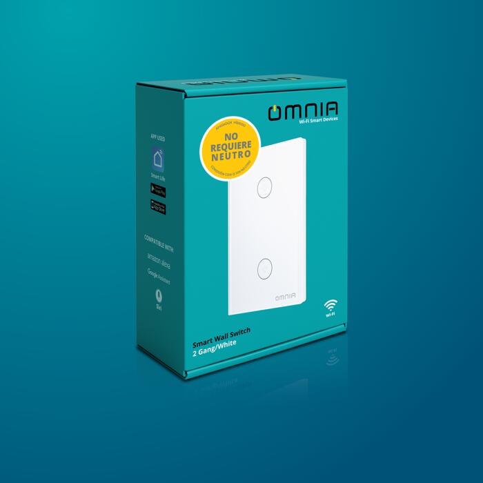 Apagador Inteligente Híbrido WiFi/RF 2 Vías Blanco Omnia (OWS-US2-W)