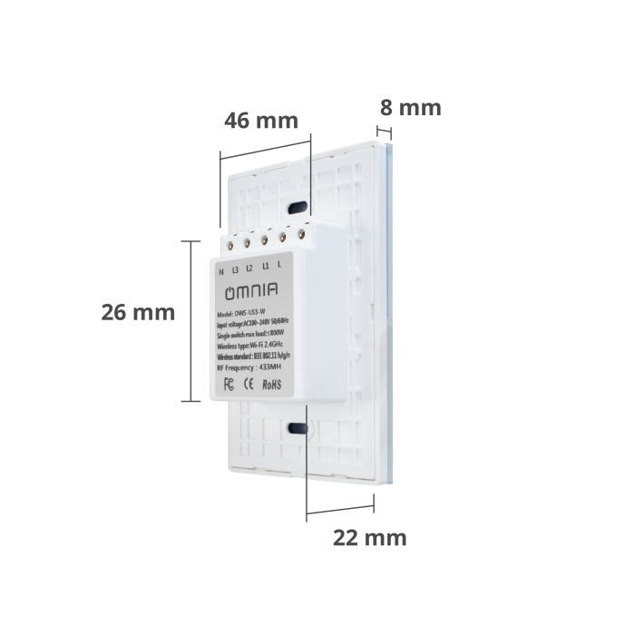 Apagador Inteligente Híbrido WiFi/RF 3 Vías Blanco Omnia (OWS-US3-W)