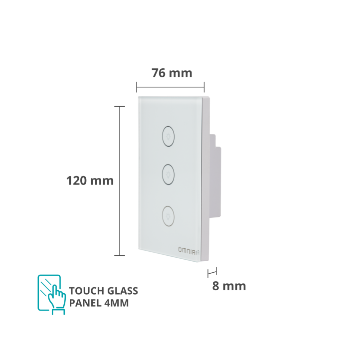 Apagador Inteligente Híbrido WiFi/RF 3 Vías Blanco Omnia (OWS-US3-W)