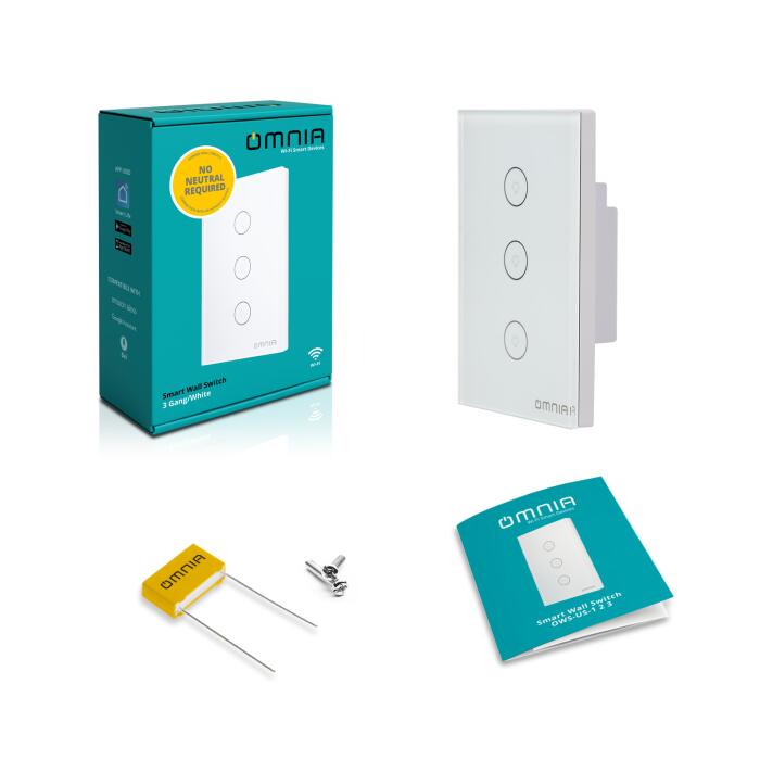 Apagador Inteligente Híbrido WiFi/RF 3 Vías Blanco Omnia (OWS-US3-W)