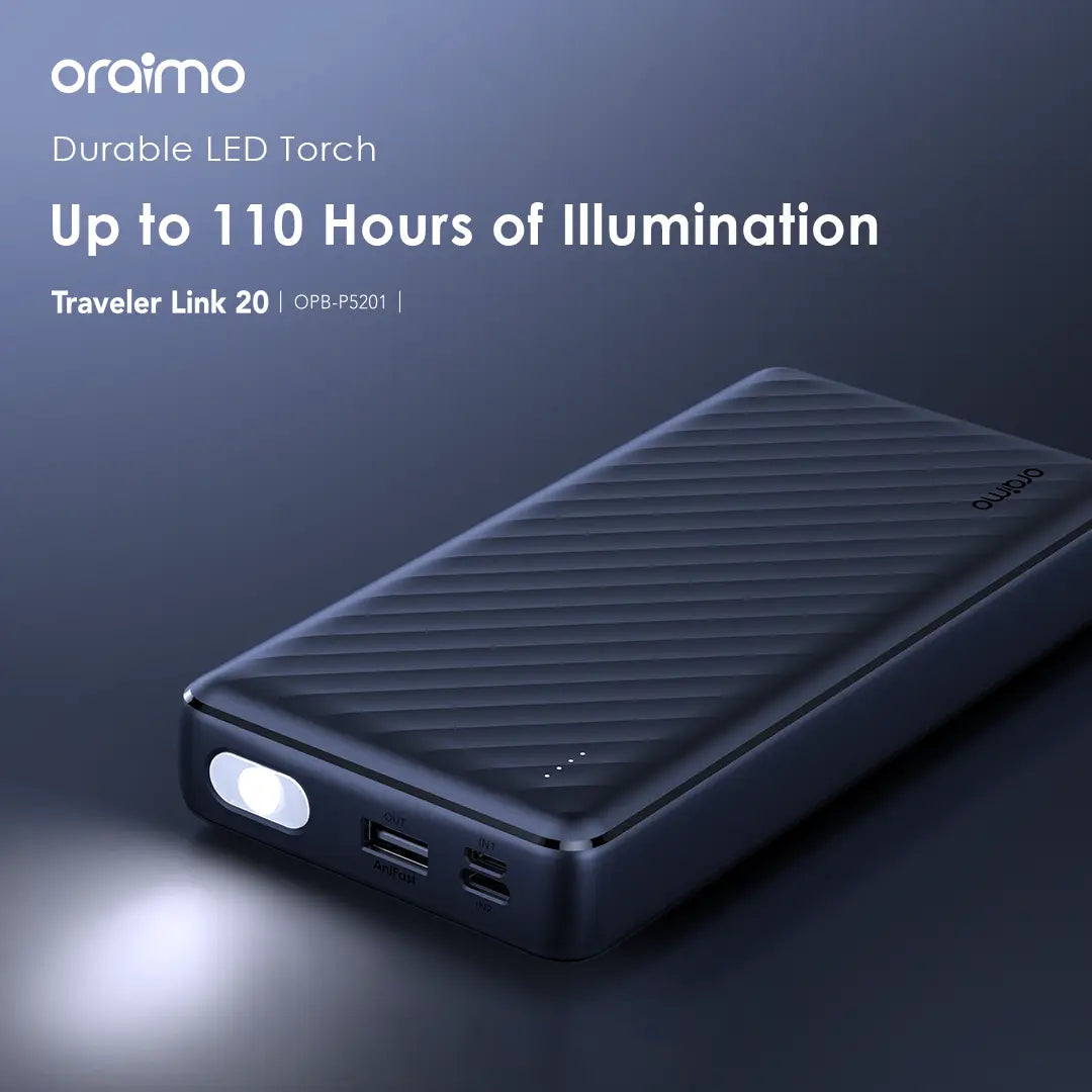 Batería externa Oraimo Traveler Link 20 20000mAh carga rápida bidireccional negra con LED torch