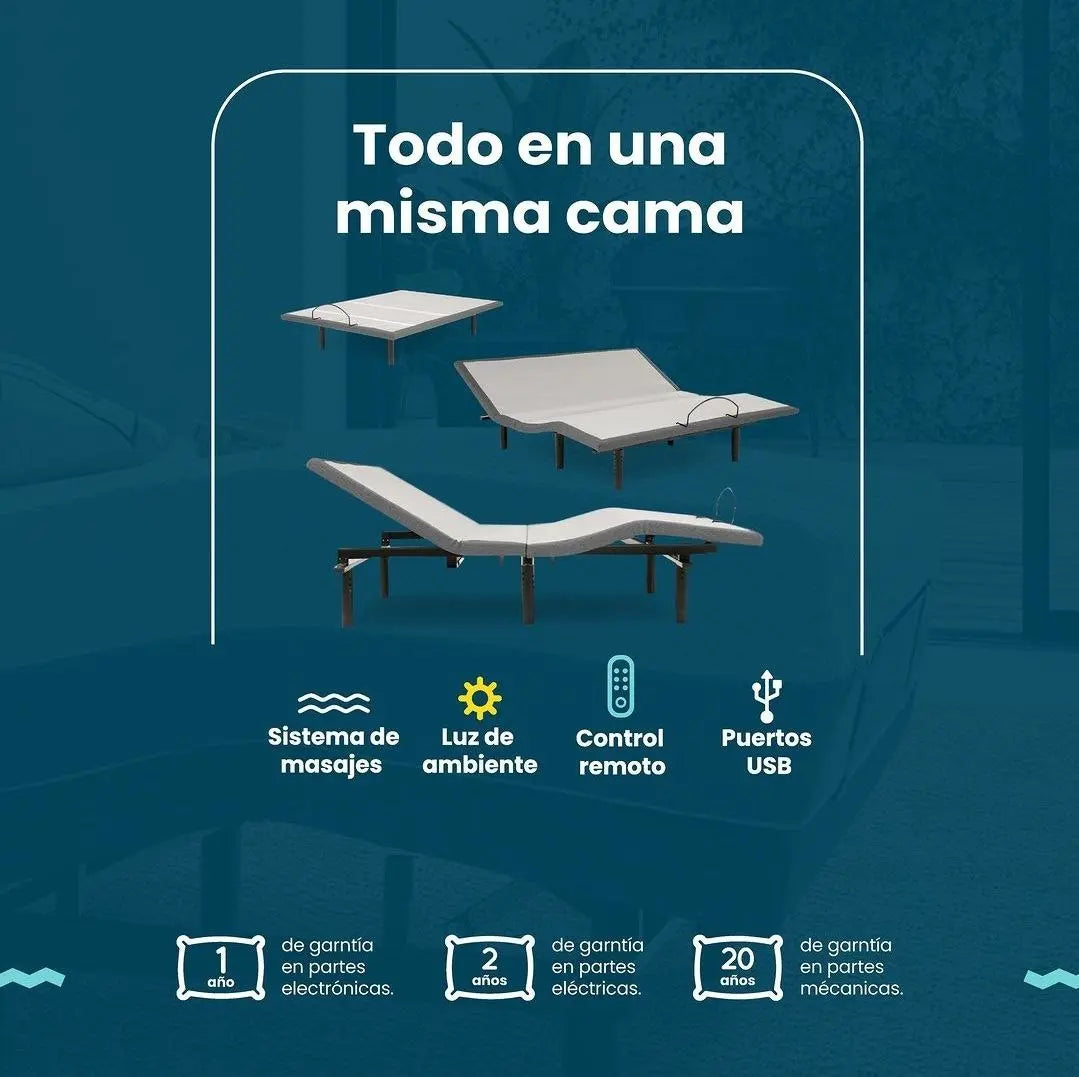 Cama Ajustable Eléctrica con Colchón Serene Gold Ortopédico