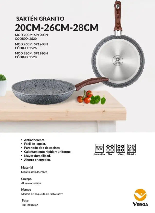 Sartén de Granito de 26cm Vegga, ideal para cocina en Costa Rica, envío seguro.
