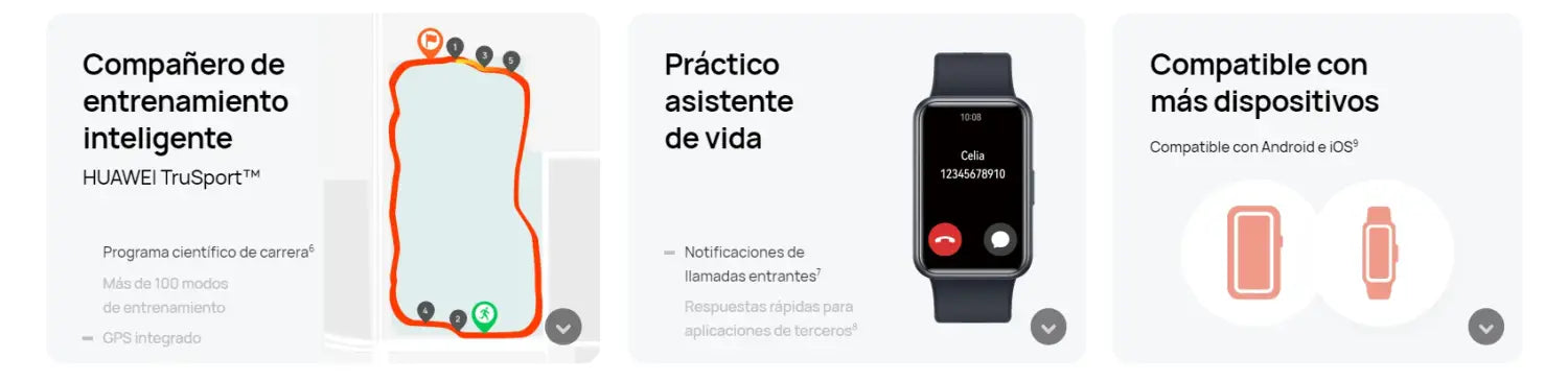 Características y compatibilidad de la Pulsera Inteligente Huawei Watch Fit SE Rosada.