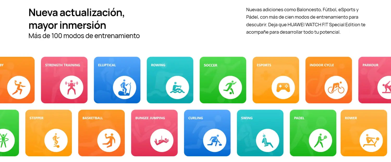Iconos de seguimiento de fitness en Pulsera Inteligente Huawei Watch Fit SE Rosada.