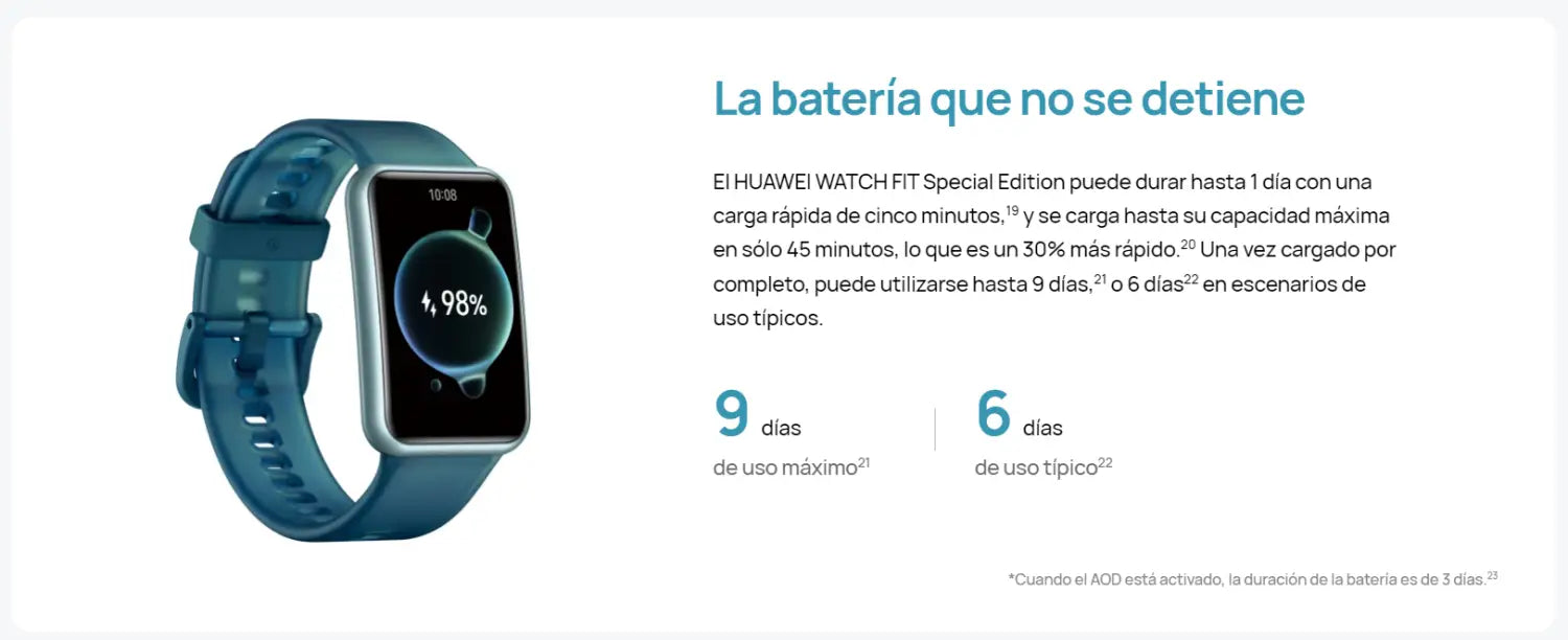 Smartwatch Pulsera Inteligente Huawei Watch Fit SE Rosada con información de batería