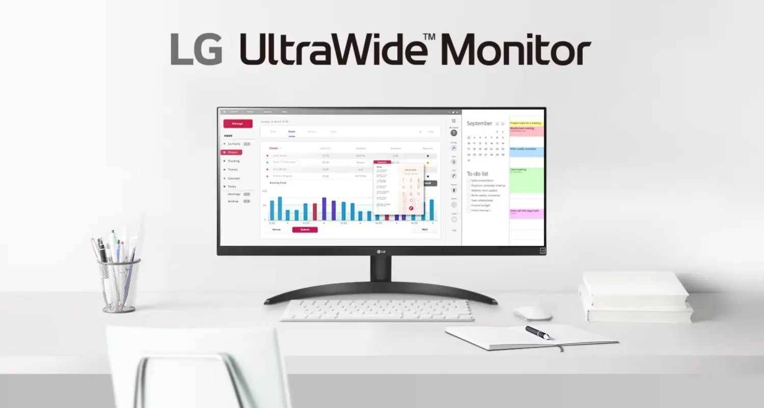Monitor LG UltraWide 29WQ500-B de 29’’ con resolución Full HD y 100 Hz.