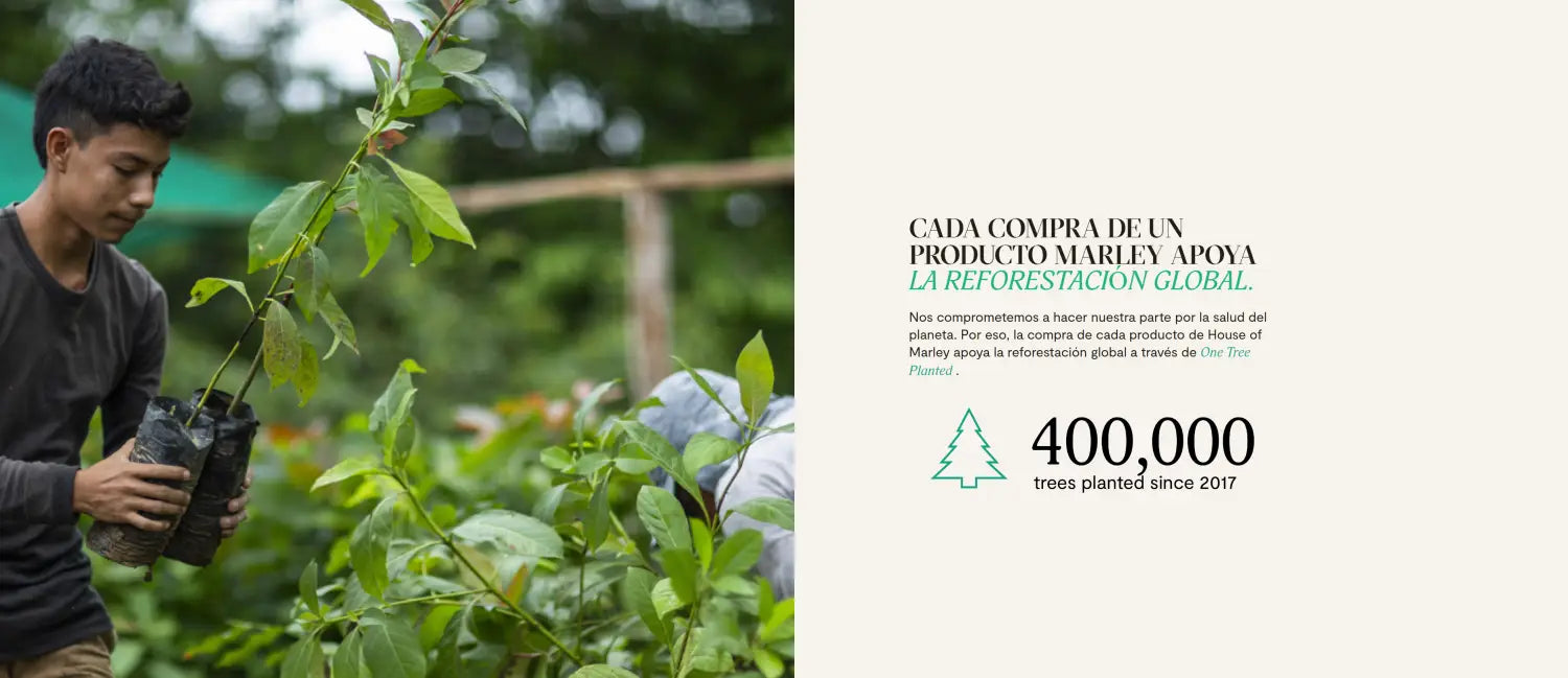 Publicidad de reforestación junto a los Audífonos Inalámbricos Smile Jamaica Mini.