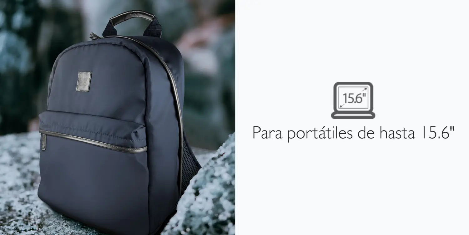 Mochila Klip Xtreme Berna gris con detalles dorados y separador interior.
