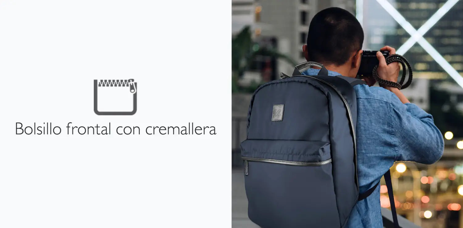 Mochila Klip Xtreme Berna gris con bolsillo frontal y separador interior.
