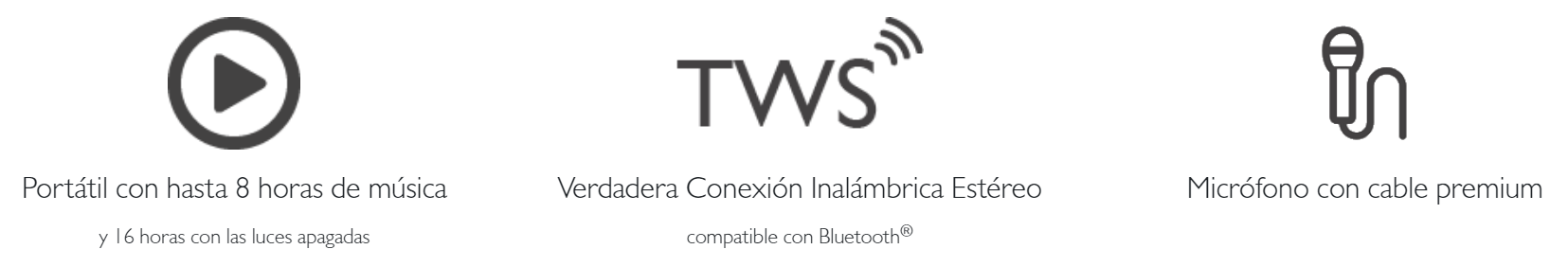 Características del Parlante Inalámbrico Klip Xtreme con luces LED encendidas.