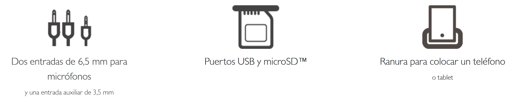Iconos de puertos y ranuras del Parlante Inalámbrico Klip Xtreme con luces LED.