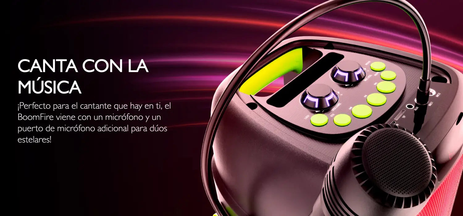 Karaoke machine con micrófono y luces LED encendidas Klip Xtreme BoomFire KLS-100.
