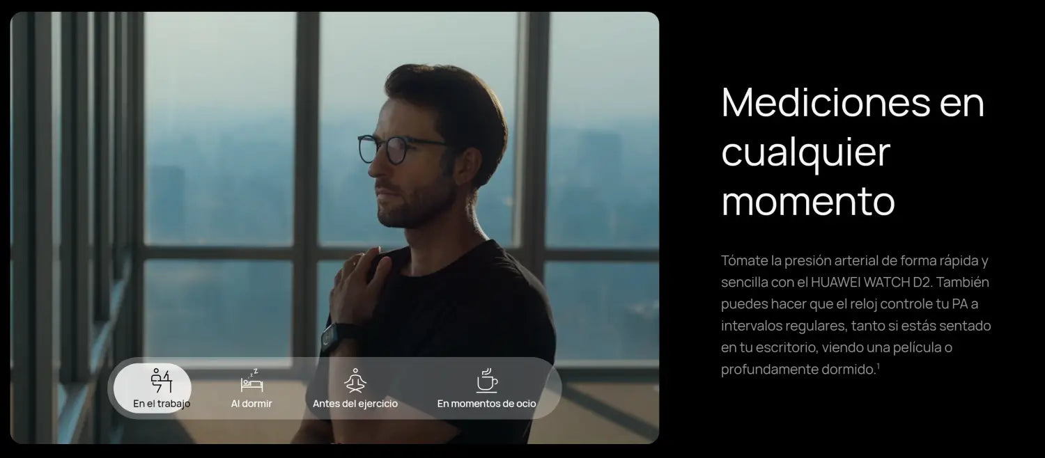 Publicidad del Reloj Inteligente Huawei Watch D2 con monitoreo de presión arterial.