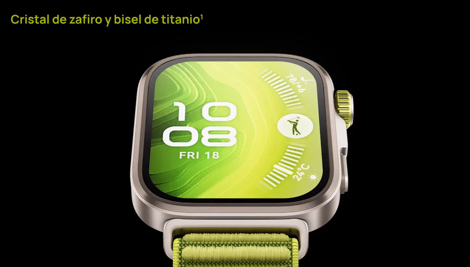 Reloj inteligente Huawei Watch Fit con caja de titanio y banda verde en Huawei Watch Fit