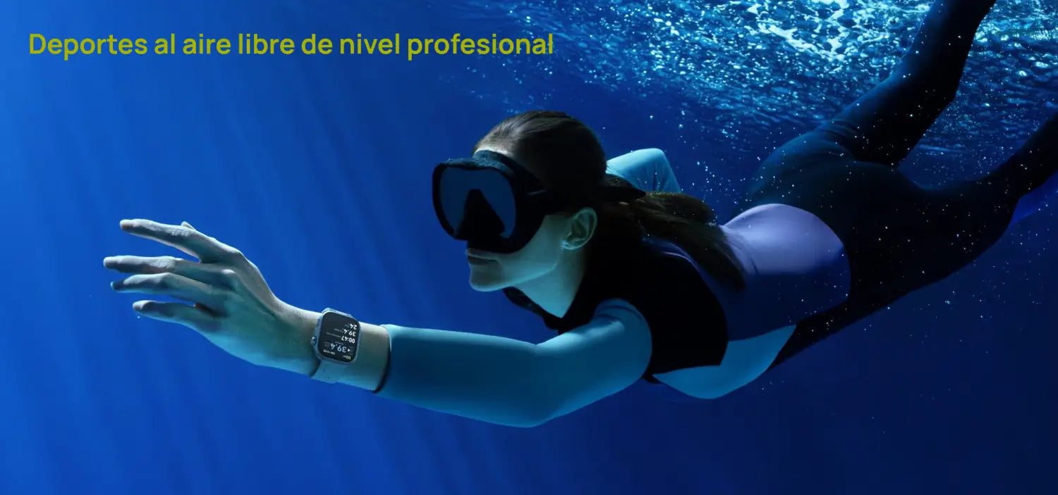 Reloj inteligente Huawei Watch Fit 4 Pro Azul en女性 nadando bajo el agua