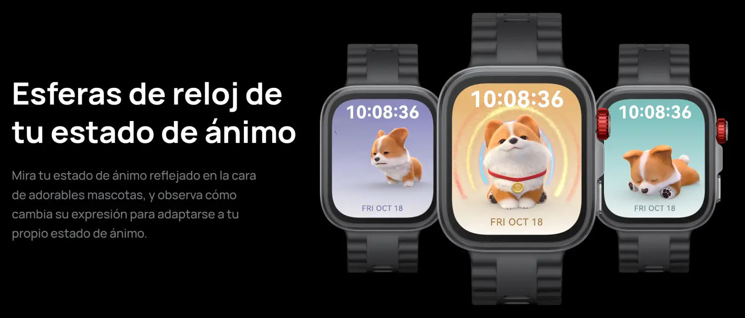 Reloj inteligente Huawei Watch Fit 4 Pro azul con carátulas temáticas de perro personalizables