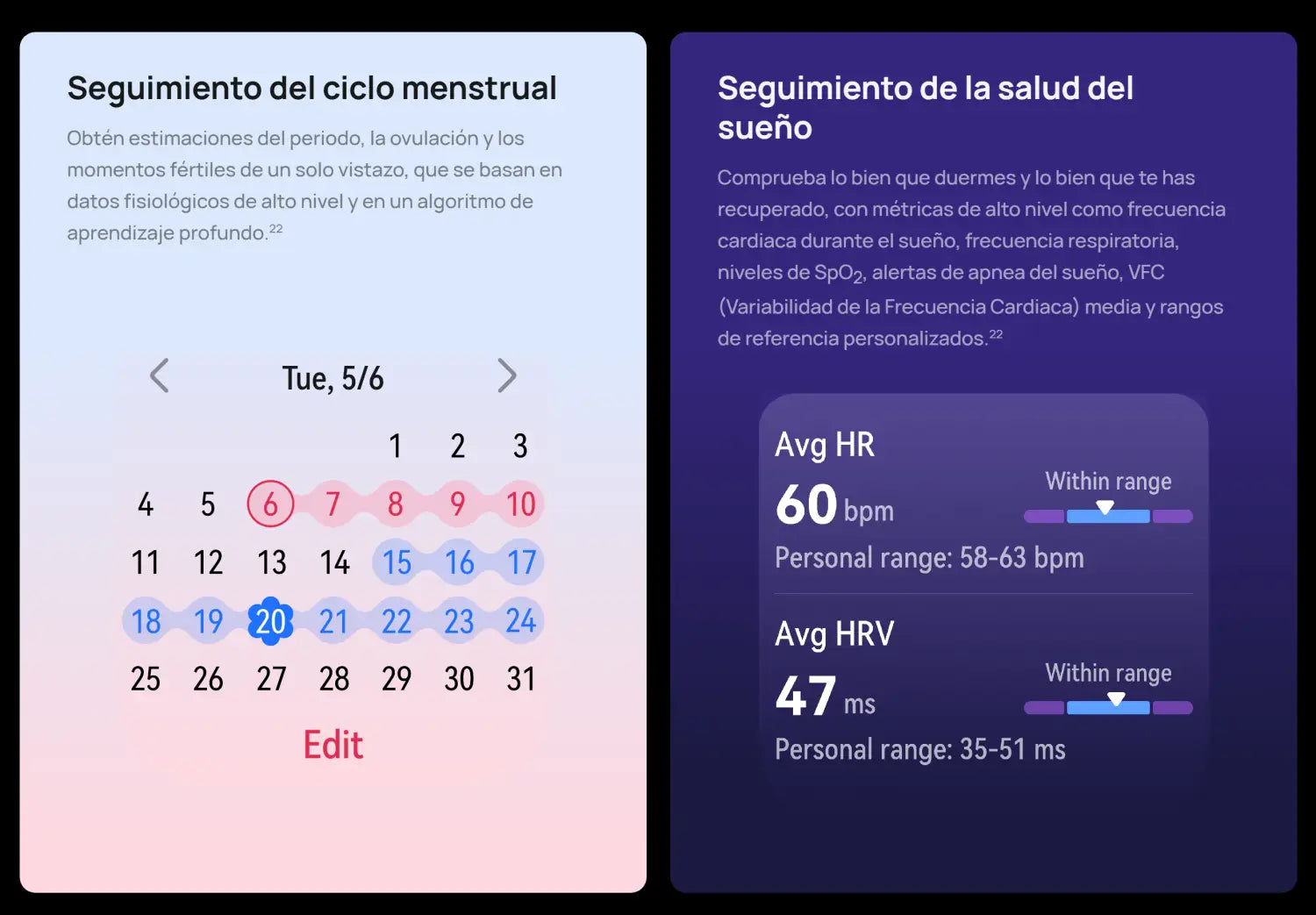 Interfaz de rastreo de salud en reloj inteligente Huawei Watch Fit 4 Pro azul