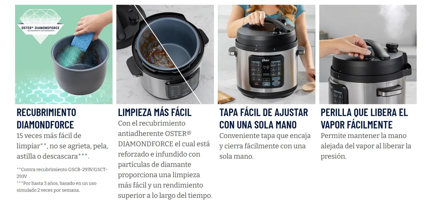 Imagen de las características del olla multifuncional Oster Multiolla Turbo 5.7L CKSTPCECT57DF