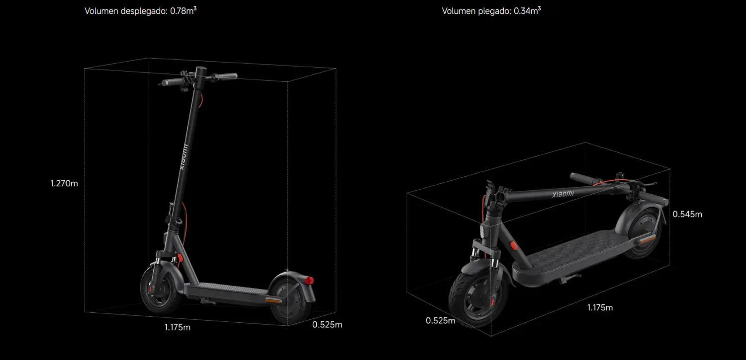 Comparación de dimensiones del Xiaomi Electric Scooter Elite US plegado y desplegado