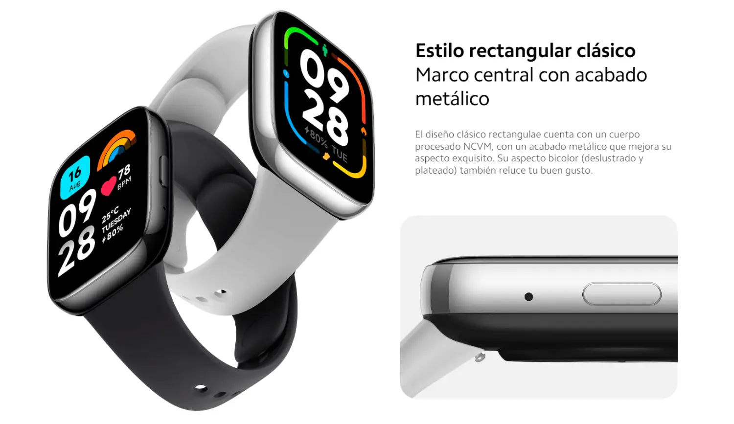 Dos smartwatches con pantalla grande, Reloj Inteligente Xiaomi Redmi Watch 3 Active Negro.